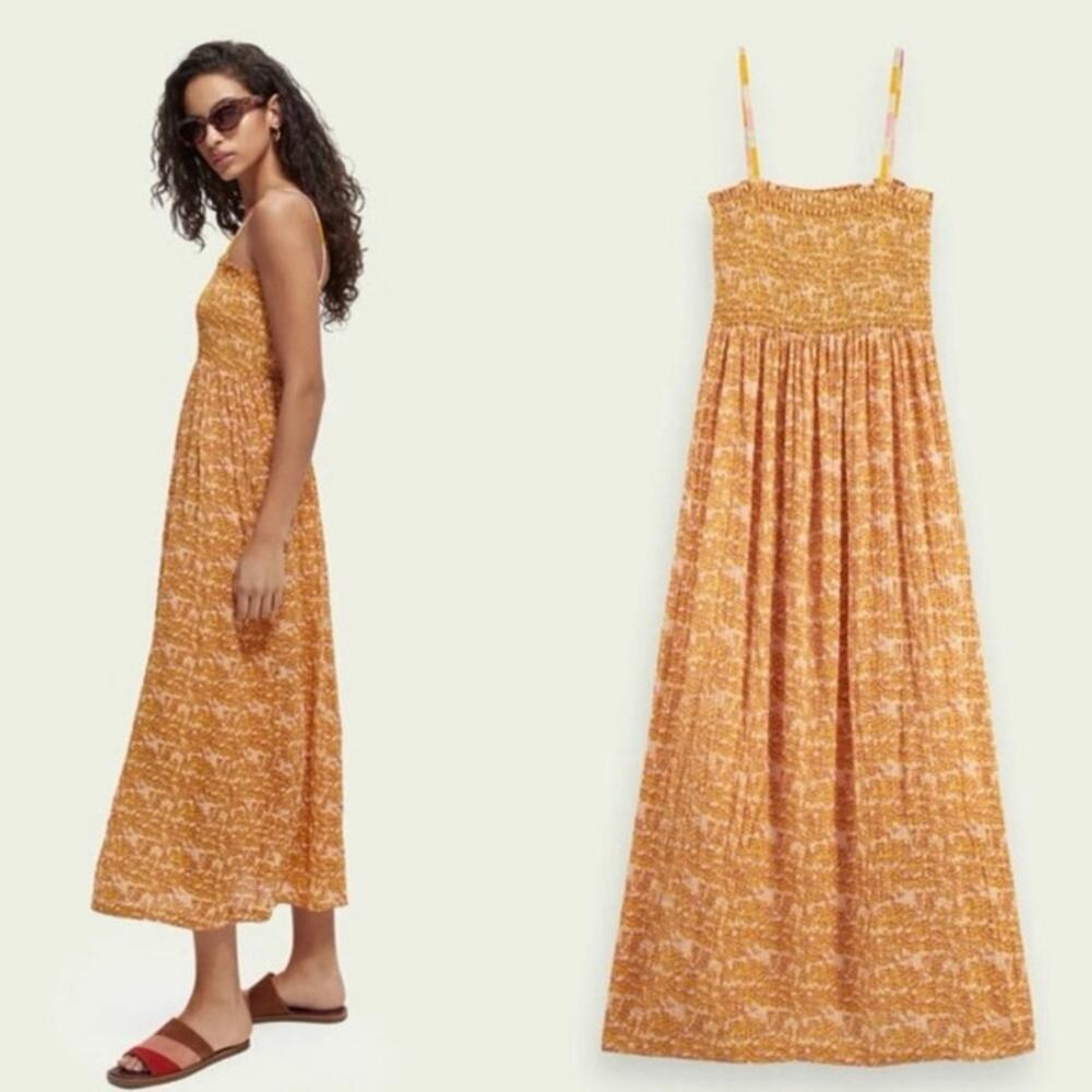 Scotch & Soda Smocked Seersucker Beach Tank Maxi Dress Sz XS